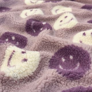 Mantelstoff TEDDY JACQUARD Happy faces mauve