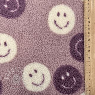 Mantelstoff TEDDY JACQUARD Happy faces mauve