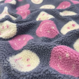 Mantelstoff TEDDY JACQUARD Happy faces jeans