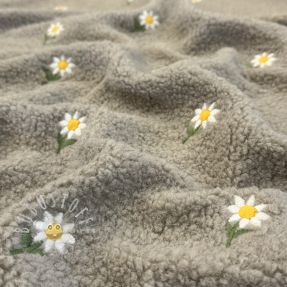 Mantelstoff TEDDY EMBROIDERY Flowers pebble