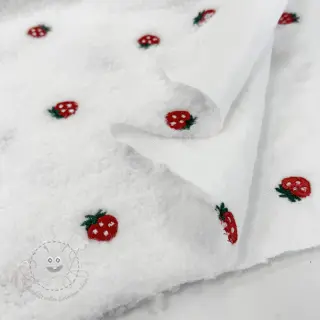Mantelstoff TEDDY EMBROIDERY Strawberries white