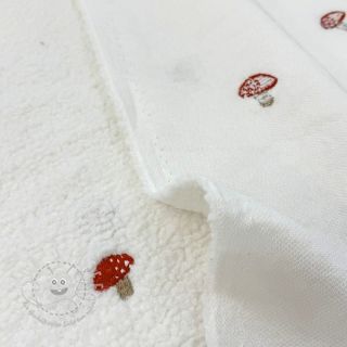 Mantelstoff EMBROIDERY Little mushrooms off white