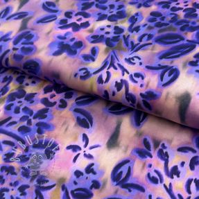 Baumwollstoff SATIN Purple flowers digital print