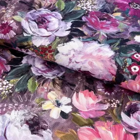Dekoračná látka Oil painting flowers mauve digital print