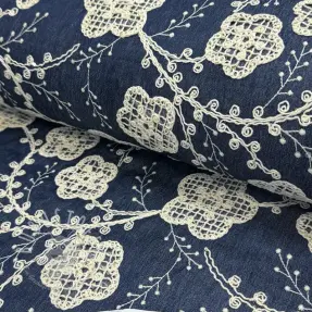 Baumwollstoff JEANS EMBROIDERY Flora design C
